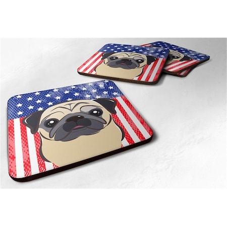 American Flag And Fawn Pug Foam Coaster, Set Of 4